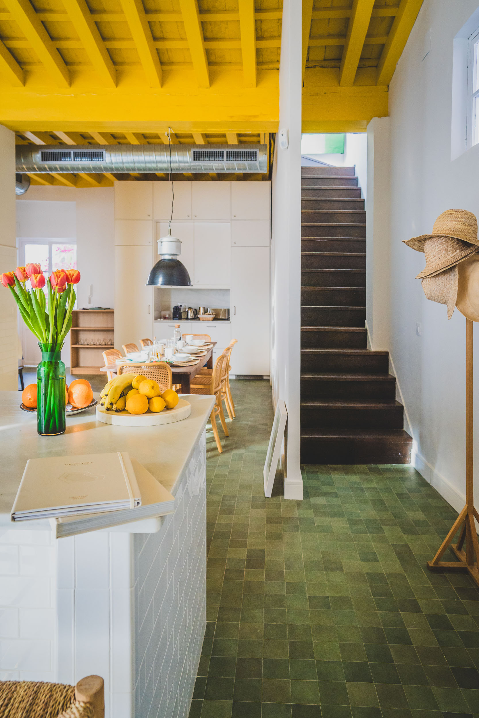 Kitchen first floor with stairs to roof terrace
